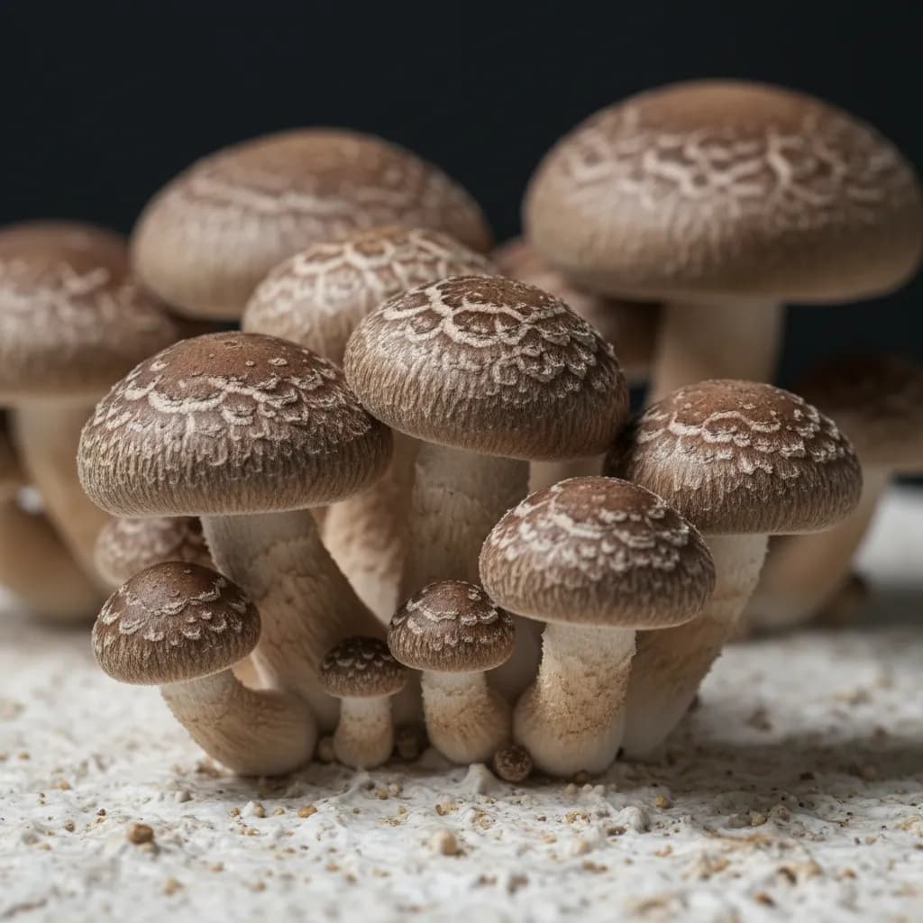 Shiitake mushroom closeup showing the characteristic cracked donko cap pattern