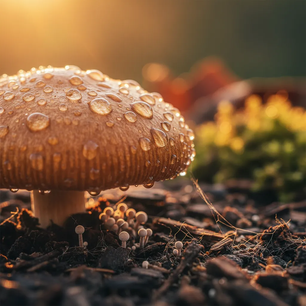 Misting the inside of a mushroom fruiting chamber with a fine spray bottle