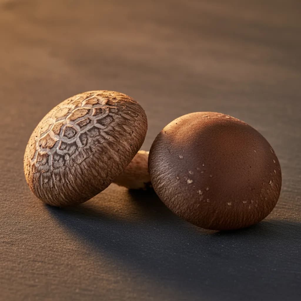 Cultivated shiitake mushrooms showing differences between production strains